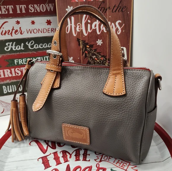 ❤️EUC Dooney and Bourke Kendra Mini Crossbody Satchel Bag, Grey & Tan Leather - Picture 3 of 16
